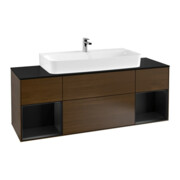 V&B Meuble sous lavabo Finion 160 cm, laqué bleu, placage noyer