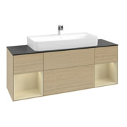 V&B Meuble sous lavabo Finion 160 cm, laqué gris, placage chêne-3