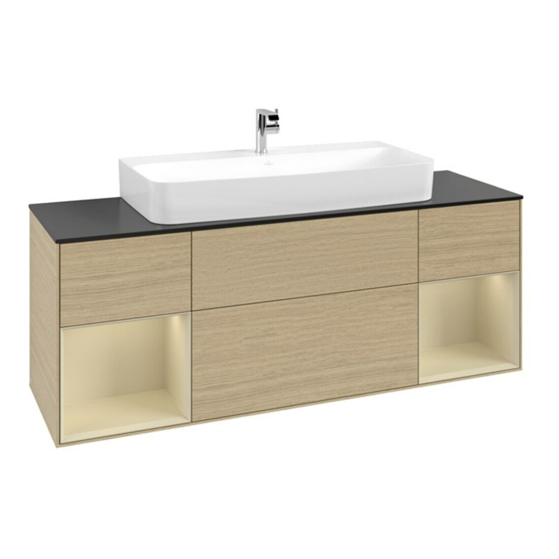 V&B Meuble sous lavabo Finion 160 cm, laqué gris, placage chêne