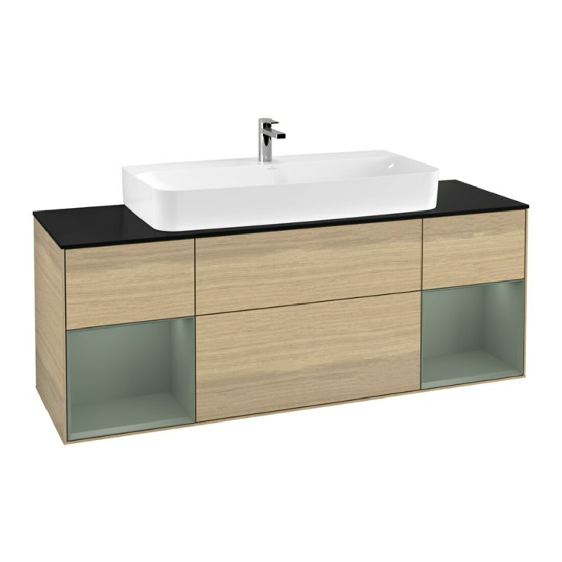 V&B Meuble sous lavabo Finion 160 cm, laque mate Reg Oli., placage chêne