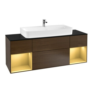 V&B Meuble sous lavabo Finion 160 cm, laque or régulier, placage noyer