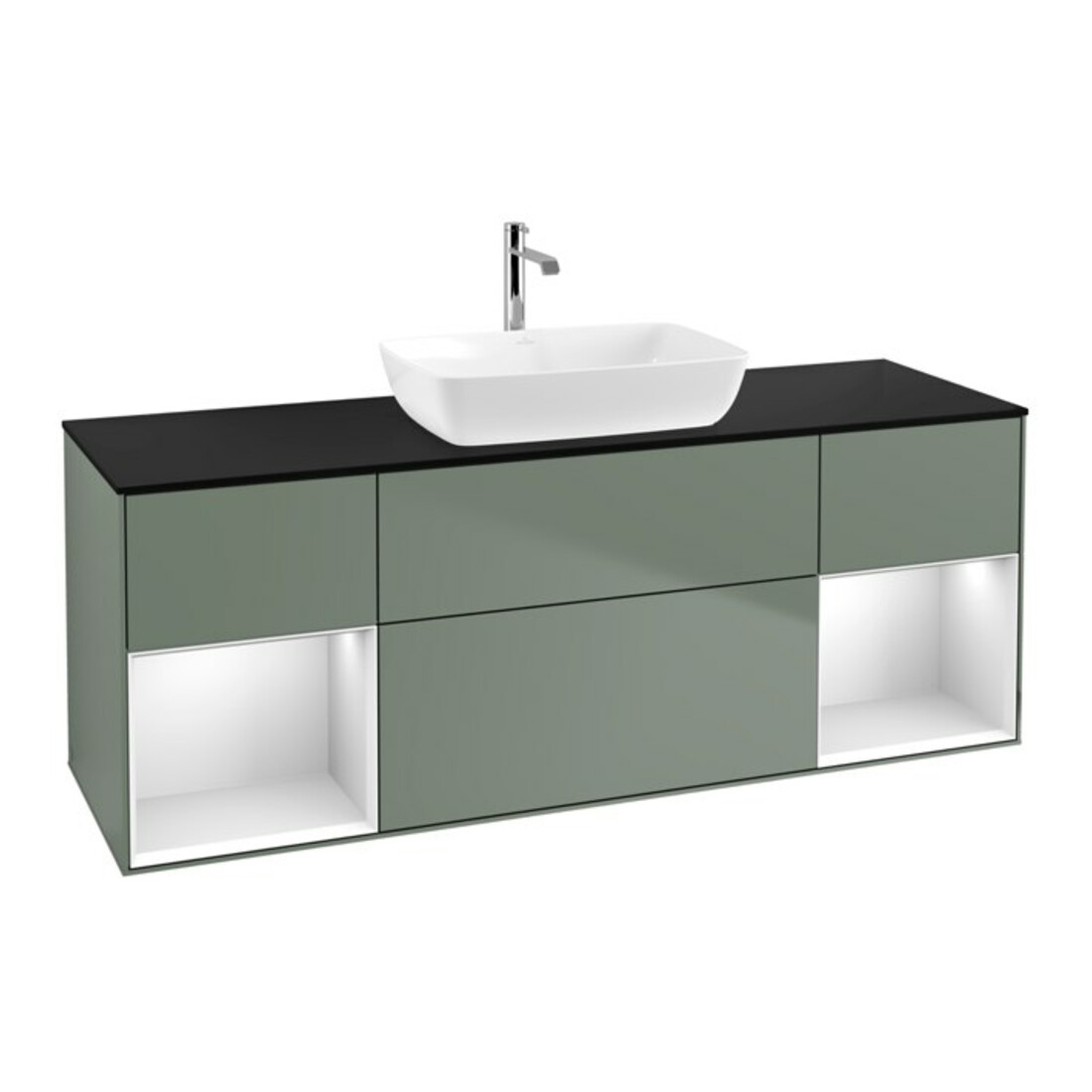 V&B Meuble sous lavabo Finion 160 cm, Pl b m, Caisson blanc mat laqué, Olivier mat laqué