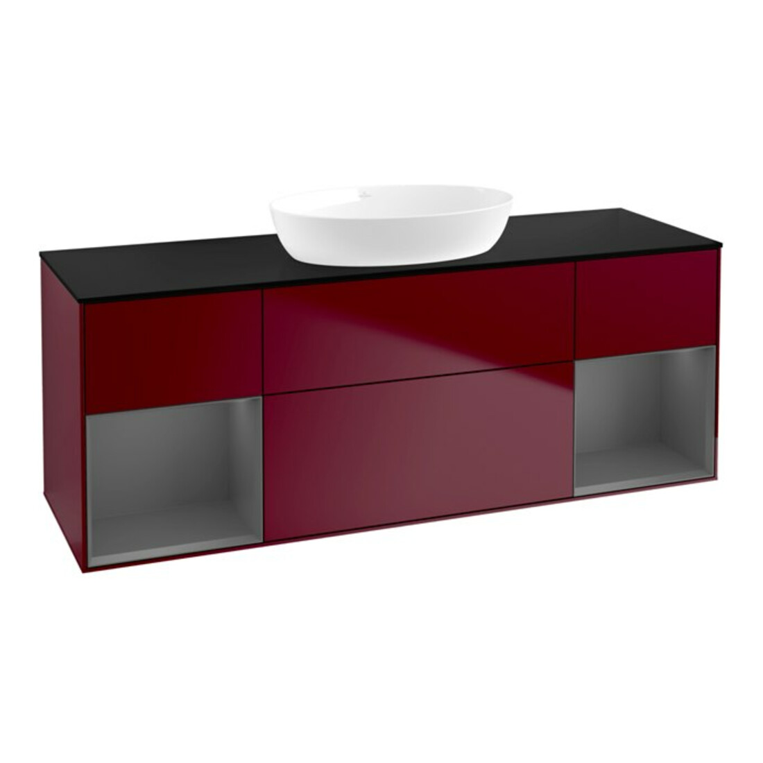 V&B Meuble sous lavabo Finion 160 cm, Pl b m, Étagère anthracite m Lac, Peo m