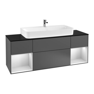V&B Meuble sous-lavabo Finion 160 cm, Pl b m, Étagère blanche m Lac, Anthracite m