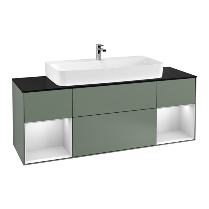 V&B Meuble sous lavabo Finion 160 cm, Pl b m, Étagère blanche m Lac, Oli. m Lac