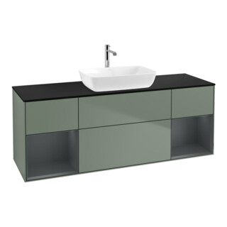 V&B Meuble sous lavabo Finion 160 cm, Pl b m, Étagère md m laquée, Oli. m laquée