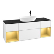 V&B Meuble sous lavabo Finion 160 cm, Pl b m, Rg doré m Lac, blanc brillant Lac