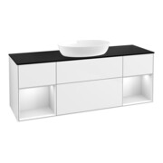 V&B Meuble sous lavabo Finion 160 cm, Pl blanc mat, Arrière blanc mat Lac, avant blanc brillant Lac