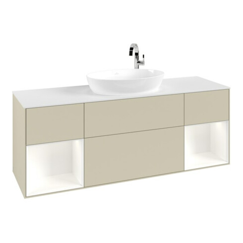 V&B Meuble sous lavabo Finion 160 cm, Pl blanc mat, Caisson blanc mat laqué, poignée gris mat laqué