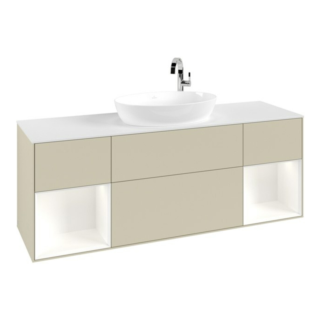 V&B Meuble sous lavabo Finion 160 cm, Pl blanc mat, Caisson blanc mat laqué, poignée gris mat laqué