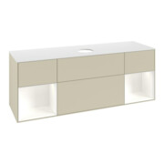 V&B Meuble sous-lavabo Finion 160 cm, Pl blanc mat, Caisson blanc mat laqué, poignées gris mat laqué