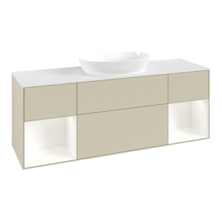 V&B Meuble sous-lavabo Finion 160 cm, Pl blanc mat, Caisson blanc mat laqué, poignées gris mat laqué