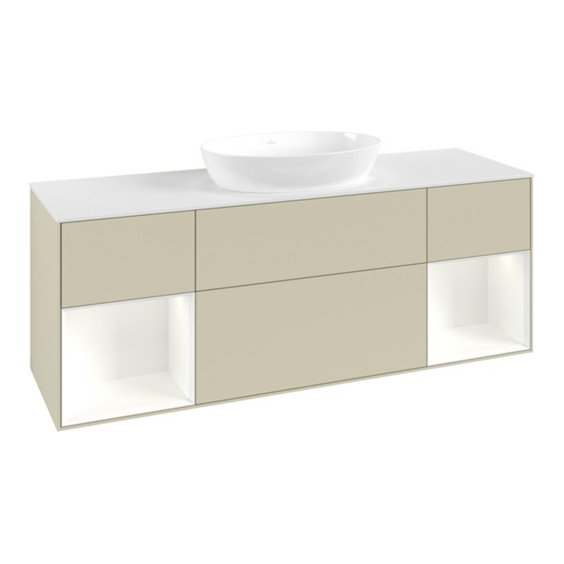 V&B Meuble sous-lavabo Finion 160 cm, Pl blanc mat, Caisson blanc mat laqué, poignées gris mat laqué
