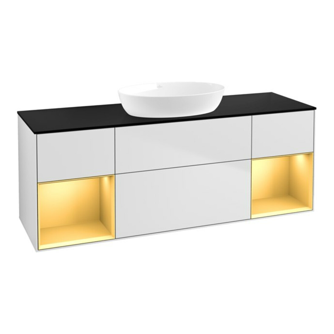 V&B Meuble sous lavabo Finion 160 cm, Pl blanc mat, Porte bois mat laqué, blanc mat laqué