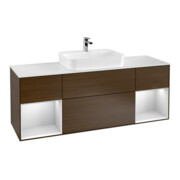 V&B Meuble sous-lavabo Finion 160 cm, Pl blanc mat, Ray blanc mat Lac, noyer ven-1