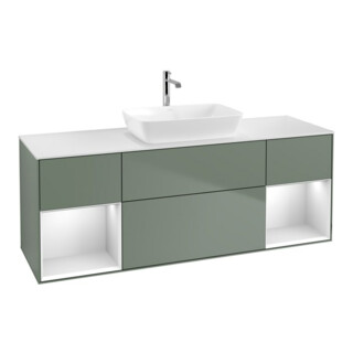 V&B Meuble sous lavabo Finion 160 cm, Pl blanc mat, Rayures blanches mat, Olives mat