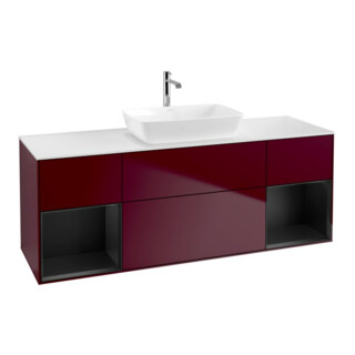 V&B Meuble sous lavabo Finion 160 cm, pl blanc mat, rég bleu mat laqué, poignée m
