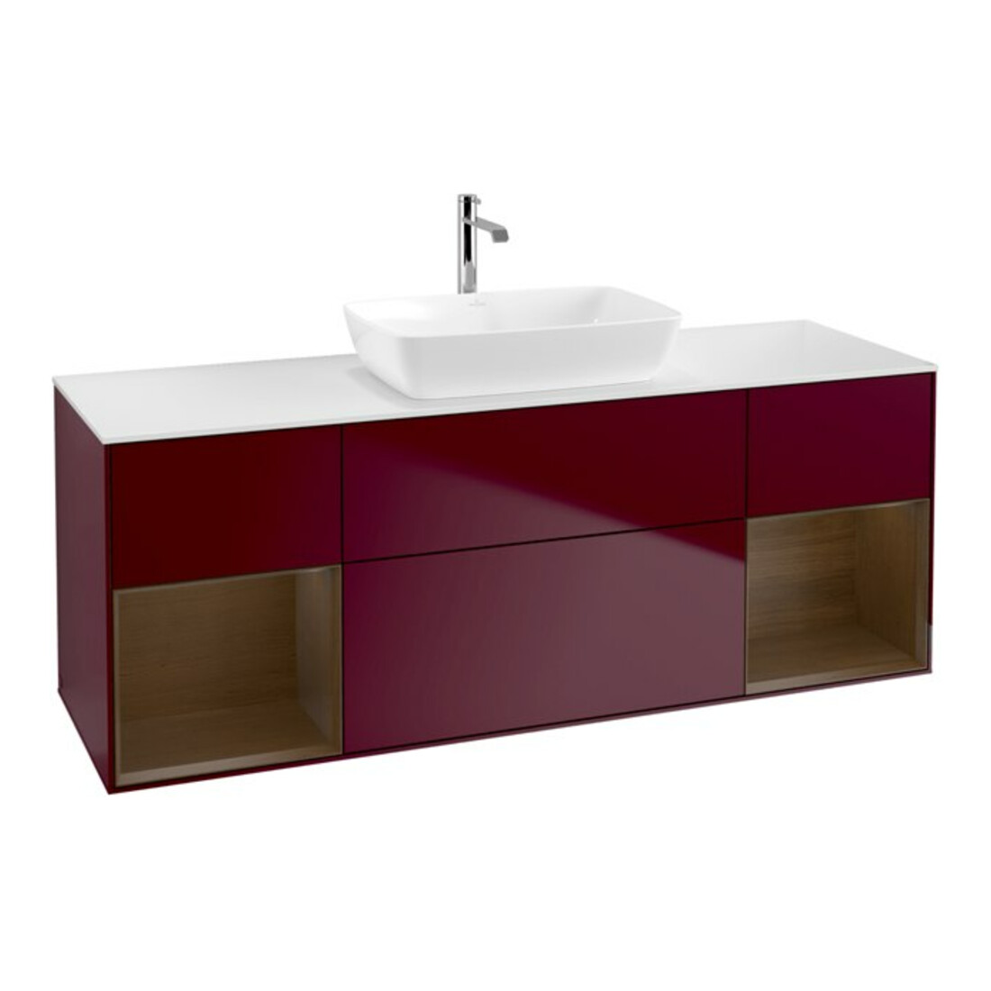 V&B Meuble sous lavabo Finion 160 cm, Pl blanc mat, Reg bois noyer, Peo mat