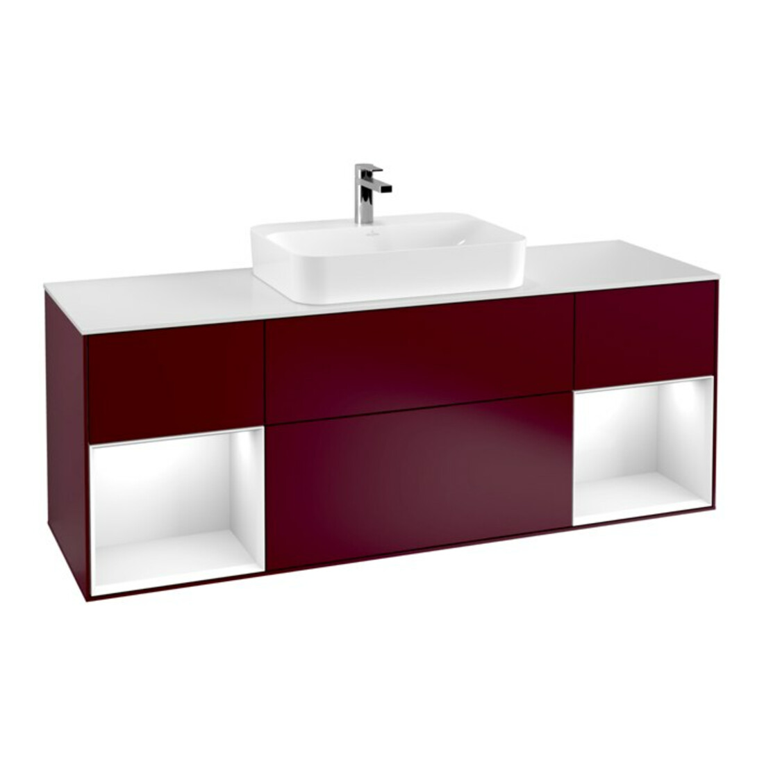 V&B Meuble sous lavabo Finion 160 cm, Pl blanc mat, Reg glo blanc laqué, Peo mat