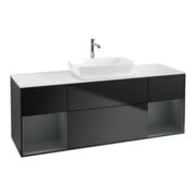 V&B Meuble sous lavabo Finion 160 cm, Pl blanc mat, Rég md mat laqué, bleu mat laqué