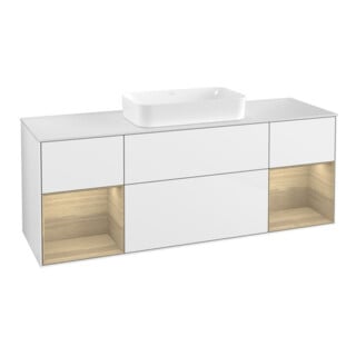 V&B Meuble sous lavabo Finion 160 cm, Pl blanc mat, Reg Oa ven, écl blanc laqué