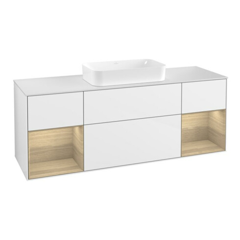V&B Meuble sous lavabo Finion 160 cm, Pl blanc mat, Reg Oa ven, écl blanc laqué