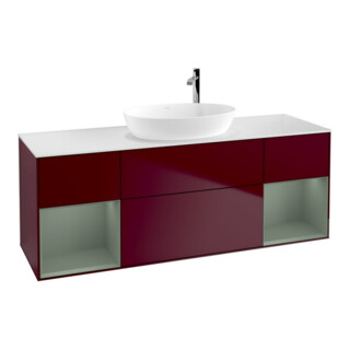 V&B Meuble sous lavabo Finion 160 cm, pl blanc mat, rég olive mat, poignée m