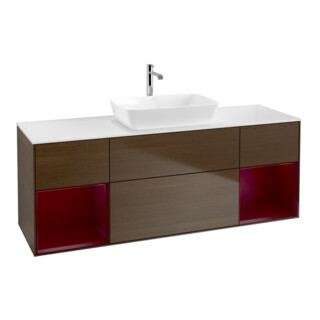 V&B Meuble sous-lavabo Finion 160 cm, pl blanc mat, rég Peo mat laqué, noyer veinée