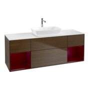 V&B Meuble sous-lavabo Finion 160 cm, pl blanc mat, rég Peo mat laqué, noyer veinée