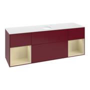 V&B Meuble sous lavabo Finion 160 cm, pl blanc mat, réglette argent, poignée mate