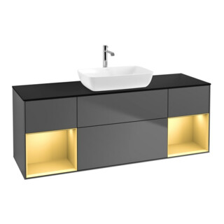 V&B Meuble sous lavabo Finion 160 cm, Pl blanc mat, Réglette dorée mate, Anthracite mat
