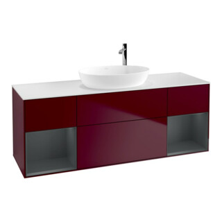 V&B Meuble sous lavabo Finion 160 cm, pl blanc mat, réglette médiane laquée, poignée métal