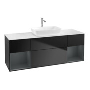 V&B Meuble sous lavabo Finion 160 cm, pl blanc mat, réglette médium mat laqué, bleu mat laqué