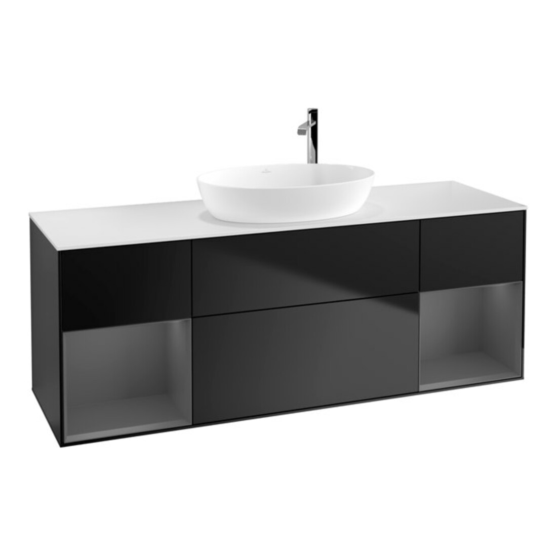 V&B Meuble sous lavabo Finion 160 cm, Pl blanc mat, Rg A mat laqué, bleu mat laqué