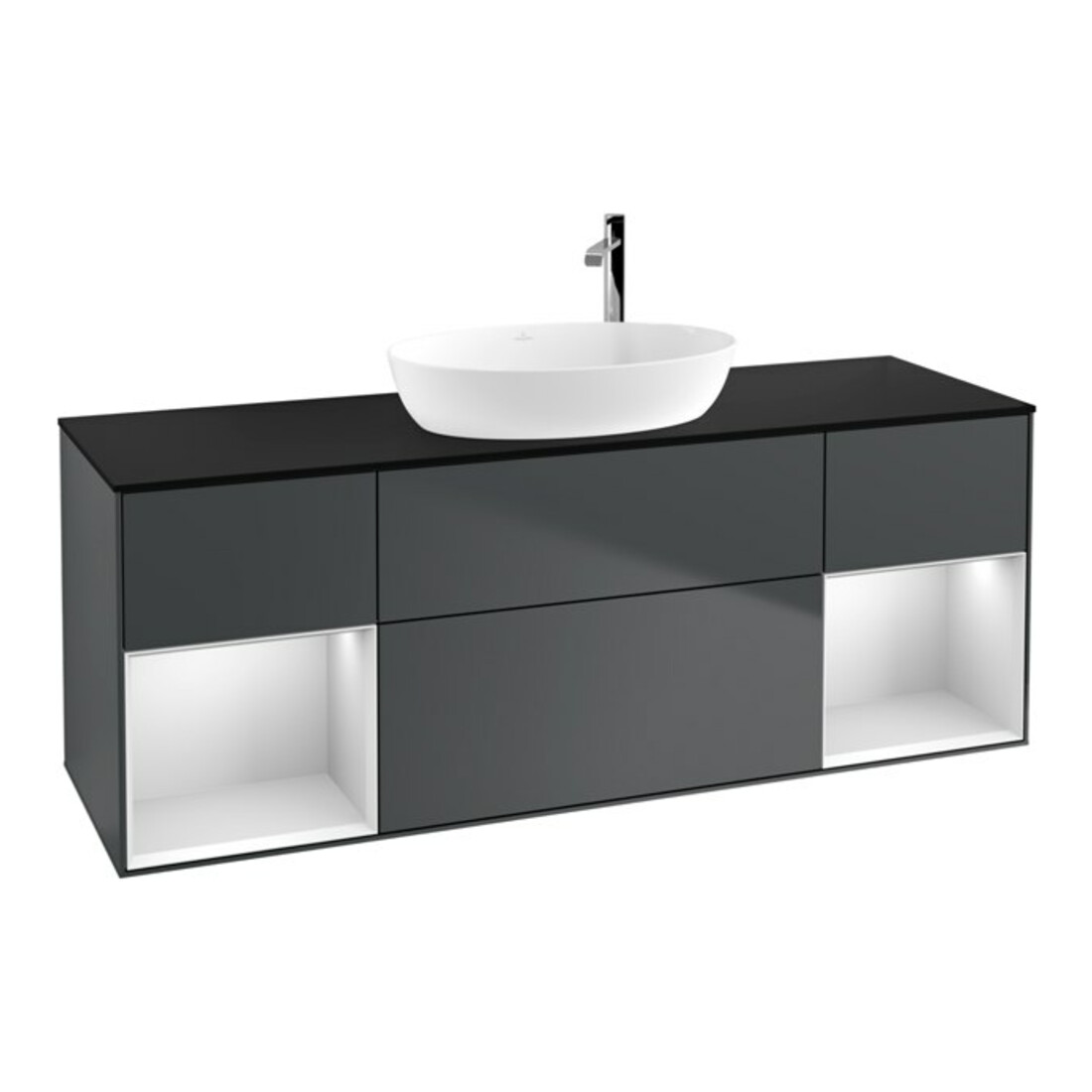 V&B Meuble sous-lavabo Finion 160 cm, Pl blanc mat, Rg blanc mat laqué, md bleu mat laqué