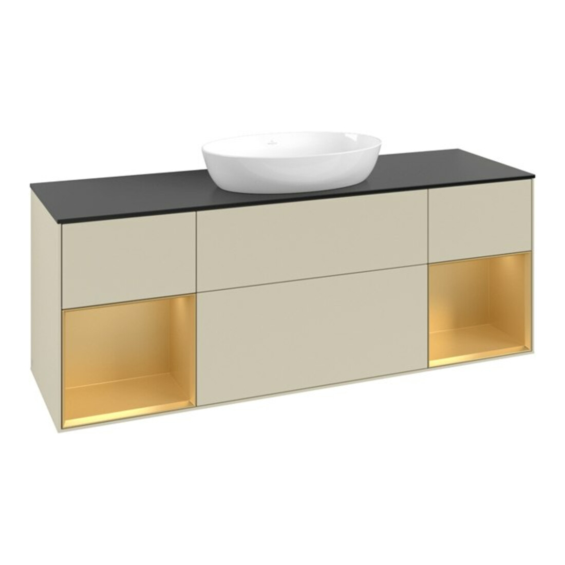 V&B Meuble sous lavabo Finion 160 cm, Pl blanc mat, Rg doré mat Lac, si Gris mat Lac