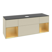 V&B Meuble sous lavabo Finion 160 cm, Pl blanc mat, Rg doré mat Lac, si Gris mat Lac-3