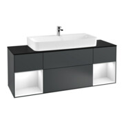 V&B Meuble sous lavabo Finion 160 cm, Pl blanc mat, Rg gris blanc laqué, avec éclairage mural