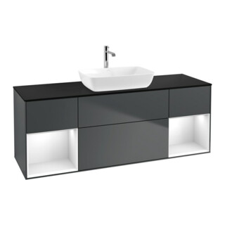 V&B Meuble sous lavabo Finion 160 cm, Pl blanc mat, Rg gris clair laqué, avec bl. mat laqué