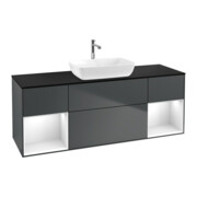 V&B Meuble sous lavabo Finion 160 cm, Pl blanc mat, Rg gris clair laqué, avec bl. mat laqué