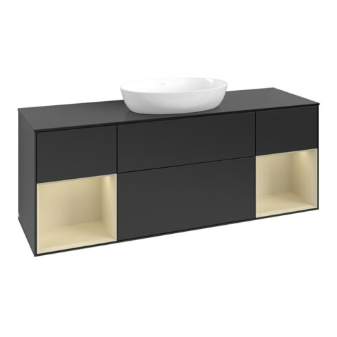 V&B Meuble sous lavabo Finion 160 cm, Pl blanc mat, Rg gris moyen laqué, blanc mat laqué