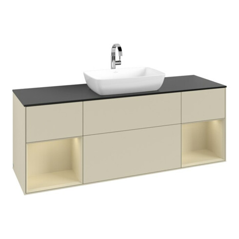 V&B Meuble sous lavabo Finion 160 cm, Pl blanc mat, Rg gris satin, Laqué gris mat