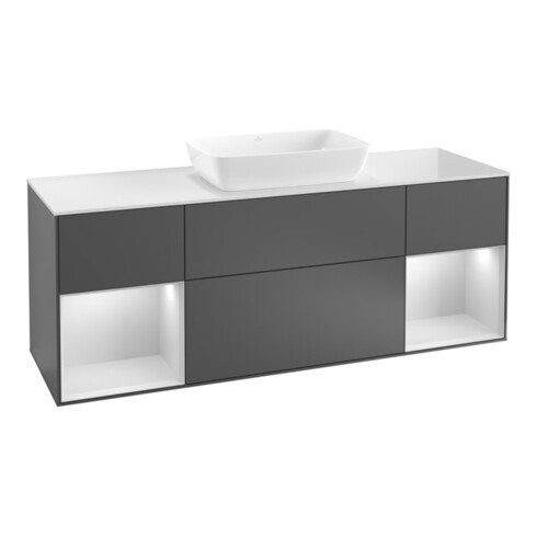 V&B Meuble sous lavabo Finion 160 cm, Pl blanc mat, Rg gris satin mat laqué, Oli mat laqué