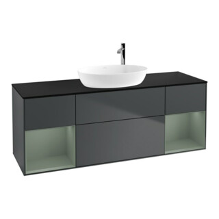 V&B Meuble sous lavabo Finion 160 cm, Pl blanc mat, Rg Ol mat laqué, md bleu mat laqué