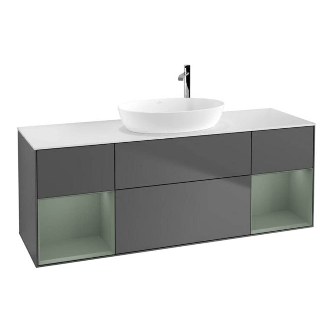 V&B Meuble sous lavabo Finion 160 cm, Pl blanc mat, Rg olivier mat laqué, Anthracite m