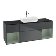 V&B Meuble sous lavabo Finion 160 cm, Pl blanc mat, Rg olivier mat laqué, md bleu mat laqué