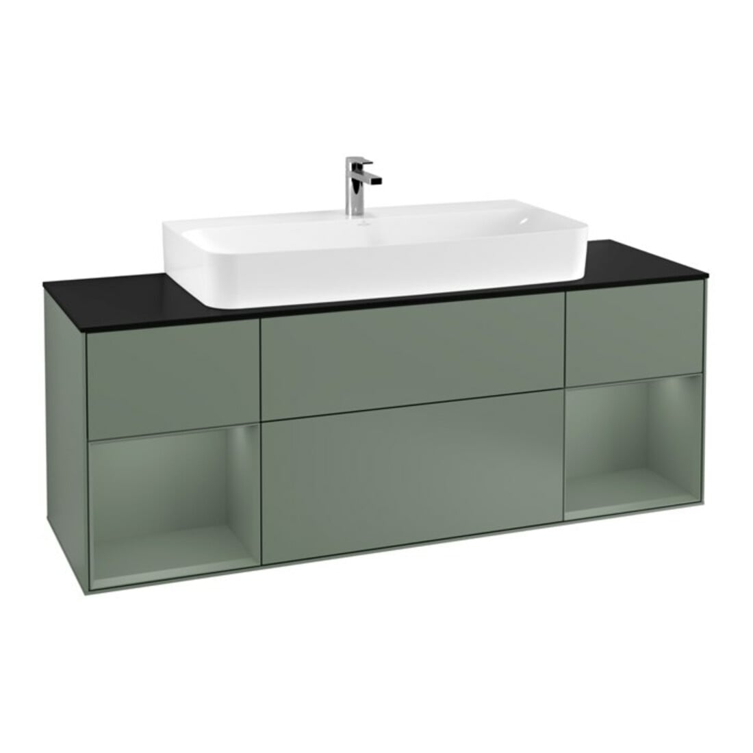 V&B Meuble sous-lavabo Finion 160 cm, Pl blanc mat, Rg olivier mat laqué, olivier mat laqué