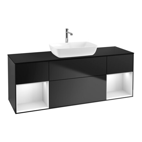 V&B Meuble sous lavabo Finion 160 cm, Pl blanc mat, Tiroir blanc mat laqué, bleu mat laqué