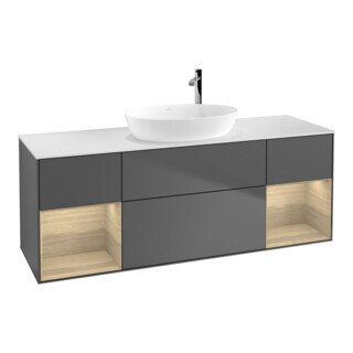 V&B Meuble sous-lavabo Finion 160 cm, pl. blanc mat, tiroir Oa ven, anthracite mat