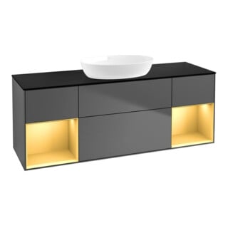 V&B Meuble sous lavabo Finion 160 cm, Pl blanc mat, Tiroir or mat, Anthracite m